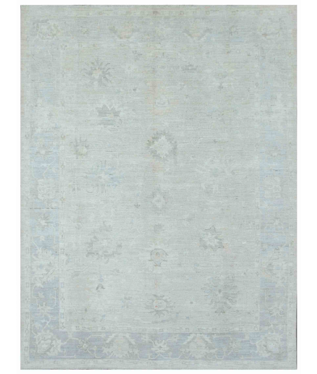 Hand Knotted Oushak Wool Rug 9' 1" X 11' 10" 9' 1" X 11' 10" (277 X 361) / Taupe / Blue