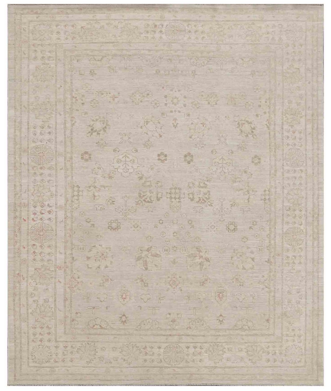 Hand Knotted Oushak Wool Rug 7' 11" X 9' 7" 7' 11" X 9' 7" (241 X 292) / Silver / Ivory