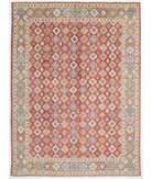 Hand Knotted Oushak Wool Rug 9' 5" X 12' 8" 9' 5" X 12' 8" (287 X 386) / Red / Blue
