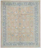 Hand Knotted Oushak Wool Rug 8' 1" X 9' 5" 8' 1" X 9' 5" (246 X 287) / Orange / Blue
