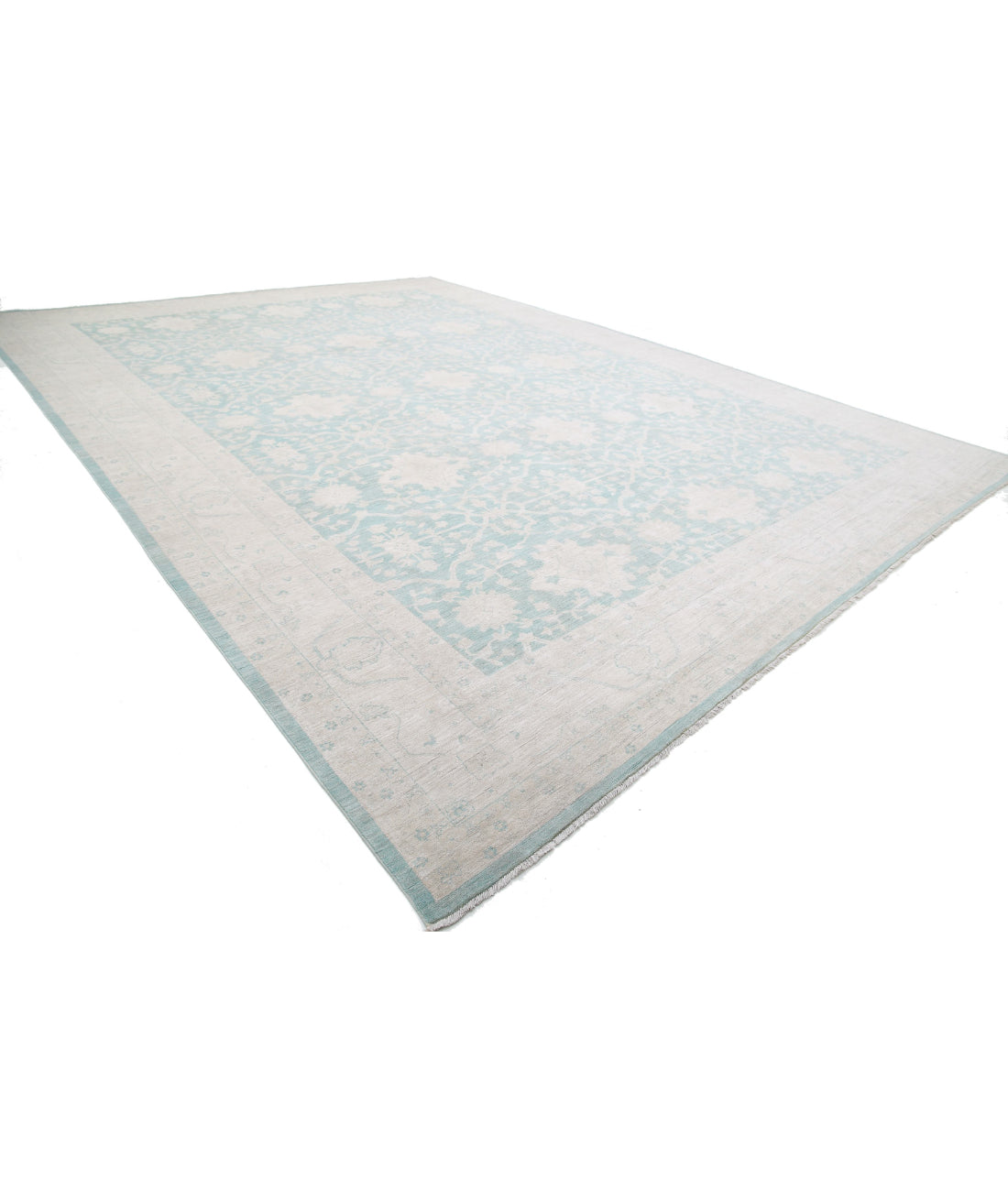 Oushak 15'10'' X 21'9'' Hand-Knotted Wool Rug 15'10'' x 21'9'' (475 X 653) / Teal / Ivory