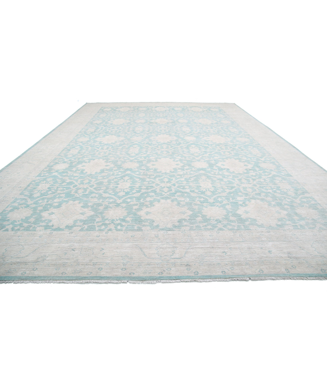 Oushak 15'10'' X 21'9'' Hand-Knotted Wool Rug 15'10'' x 21'9'' (475 X 653) / Teal / Ivory