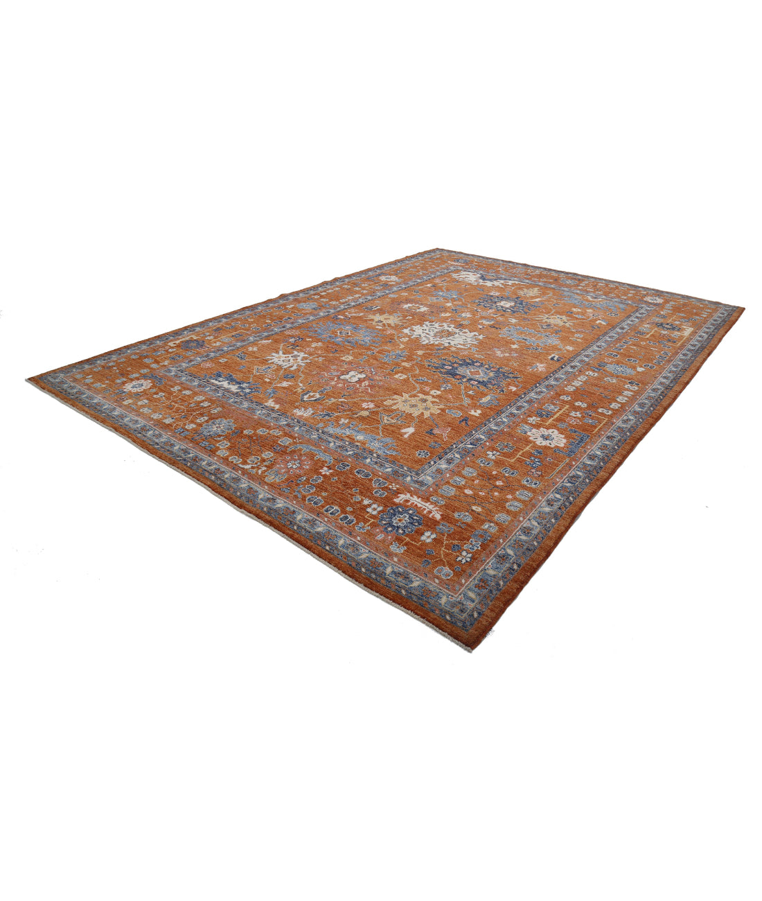 Oushak 10'6'' X 14'6'' Hand-Knotted Wool Rug 10'6'' x 14'6'' (315 X 435) / Rust / Blue