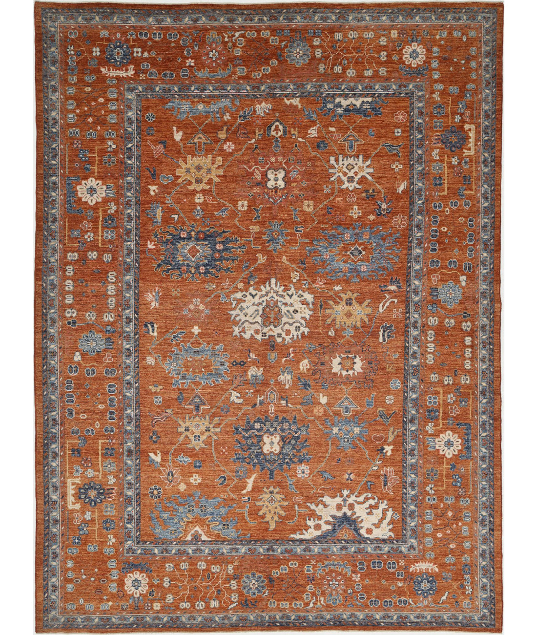 Oushak 10'6'' X 14'6'' Hand-Knotted Wool Rug 10'6'' x 14'6'' (315 X 435) / Rust / Blue