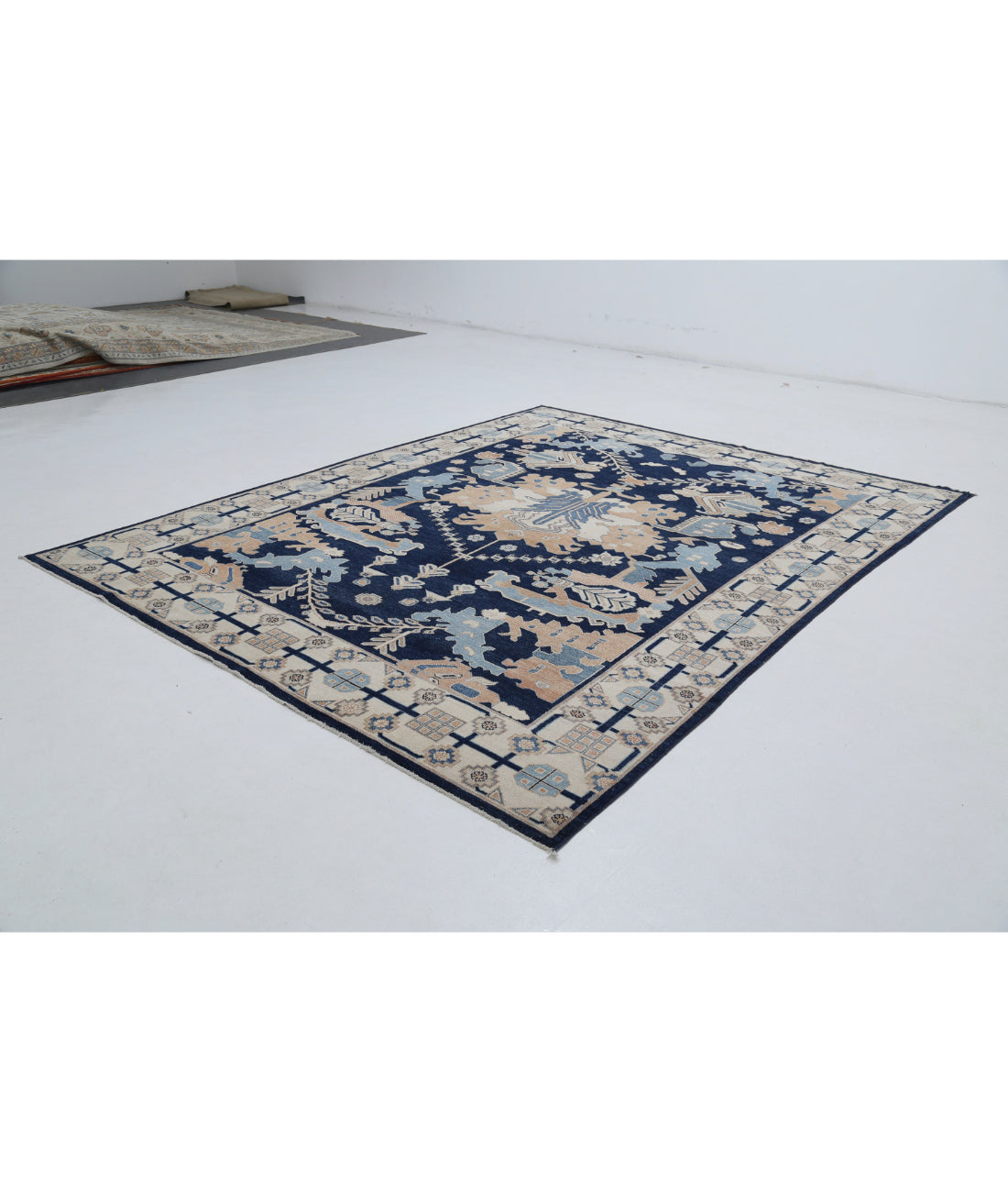 Oushak 9'2'' X 11'6'' Hand-Knotted Wool Rug 9'2'' x 11'6'' (275 X 345) / Blue / Ivory