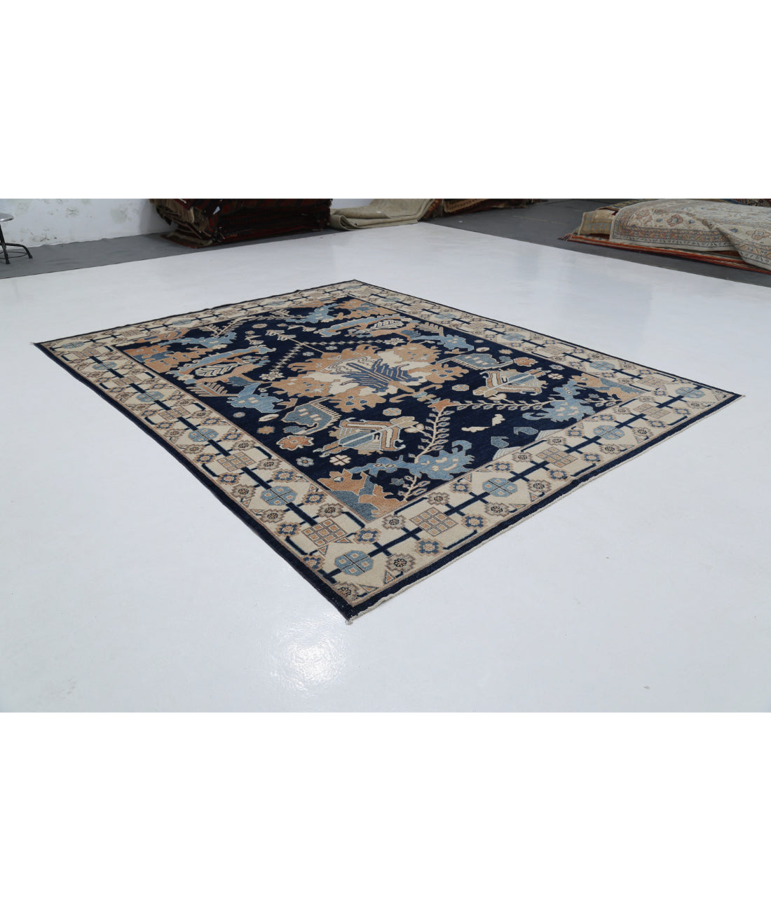 Oushak 9'2'' X 11'6'' Hand-Knotted Wool Rug 9'2'' x 11'6'' (275 X 345) / Blue / Ivory