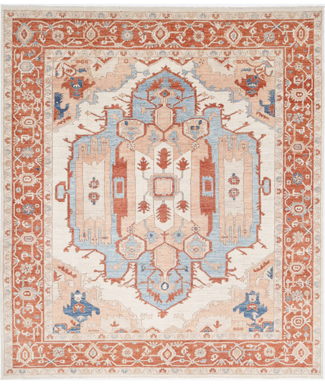 Oushak 8'3'' X 9'6'' Hand-Knotted Wool Rug 8'3'' x 9'6'' (248 X 285) / Ivory / Rust