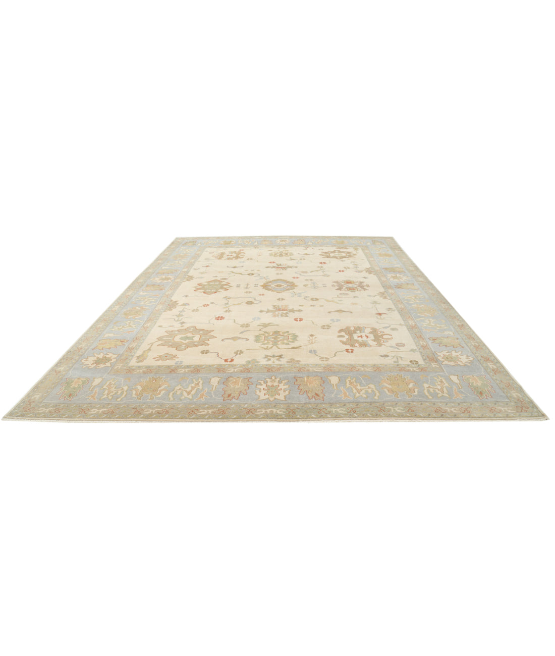 Oushak 10'10'' X 14'2'' Hand-Knotted Wool Rug 10'10'' x 14'2'' (325 X 425) / Beige / Blue