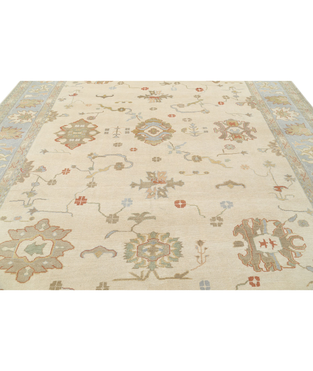 Oushak 10'10'' X 14'2'' Hand-Knotted Wool Rug 10'10'' x 14'2'' (325 X 425) / Beige / Blue