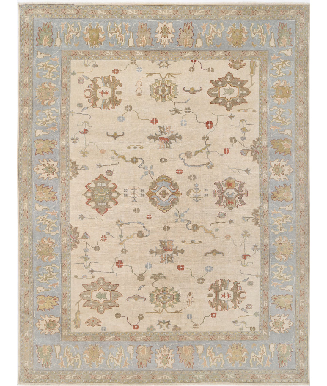 Oushak 10'10'' X 14'2'' Hand-Knotted Wool Rug 10'10'' x 14'2'' (325 X 425) / Beige / Blue