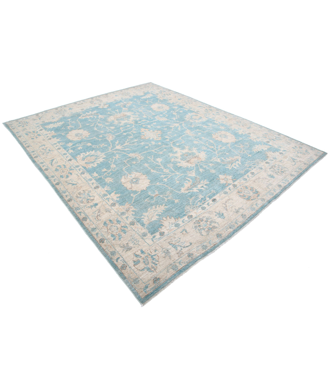 Oushak 7'11'' X 9'5'' Hand-Knotted Wool Rug 7'11'' x 9'5'' (238 X 283) / Green / Ivory