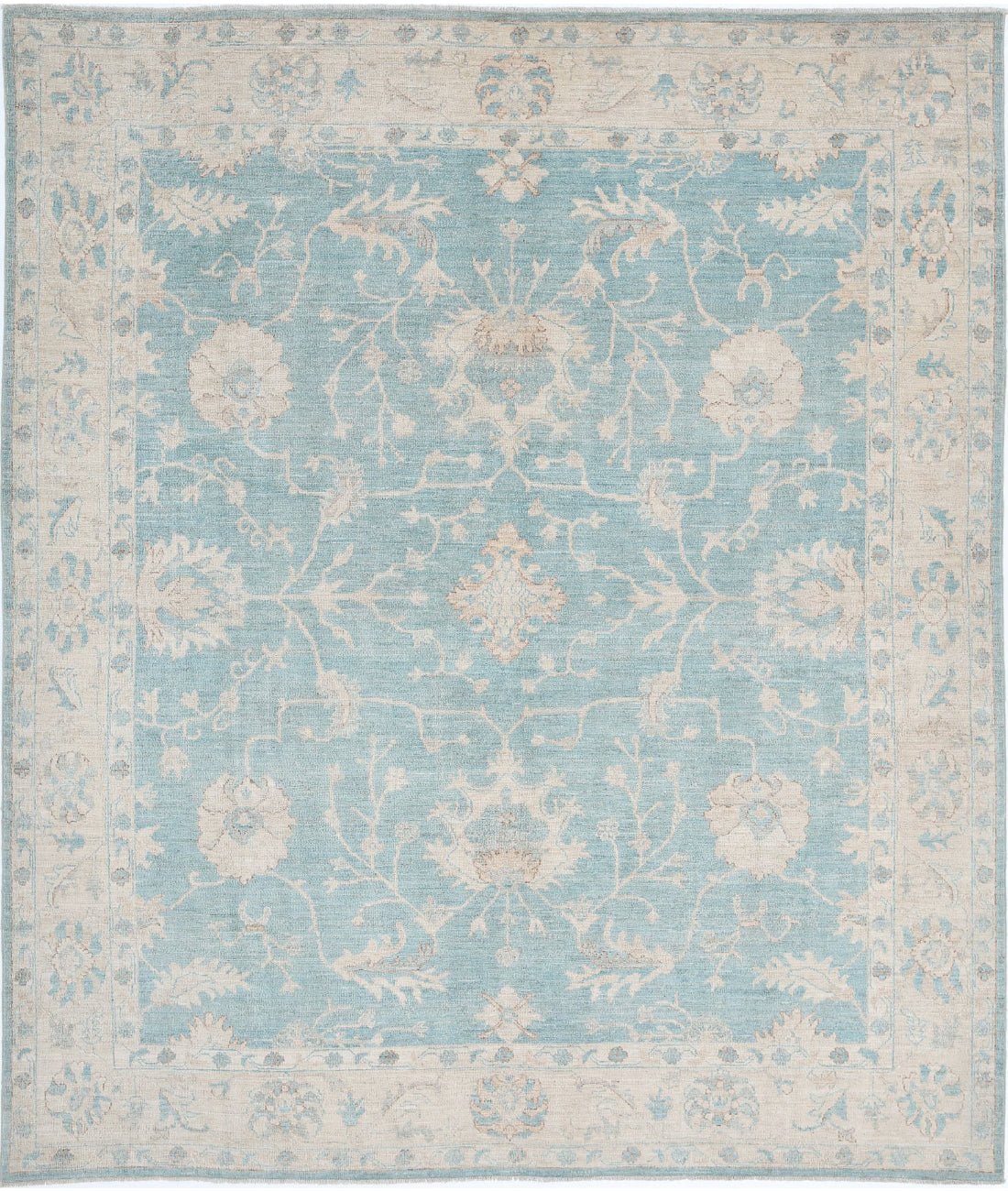 Oushak 7'11'' X 9'5'' Hand-Knotted Wool Rug 7'11'' x 9'5'' (238 X 283) / Green / Ivory