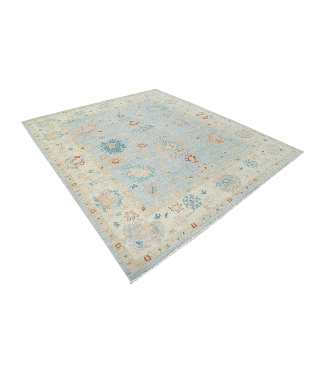 Oushak 8'4'' X 9'8'' Hand-Knotted Wool Rug 8'4'' x 9'8'' (250 X 290) / Blue / Ivory