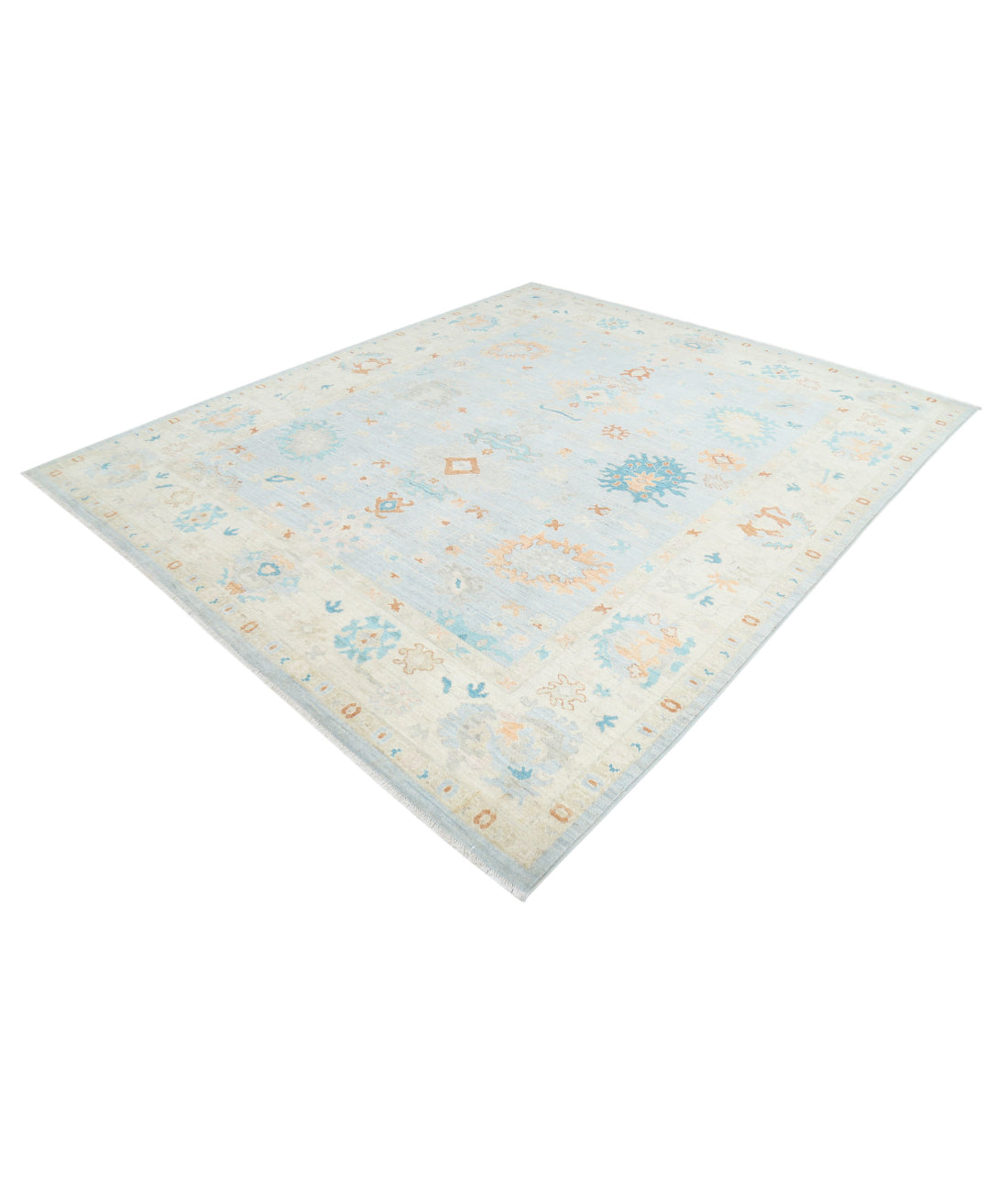 Oushak 8'4'' X 9'8'' Hand-Knotted Wool Rug 8'4'' x 9'8'' (250 X 290) / Blue / Ivory