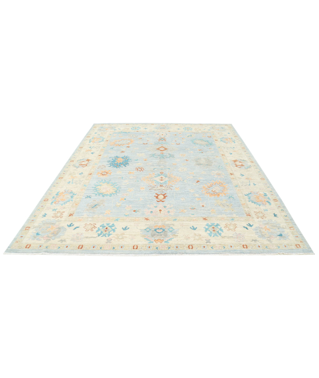 Oushak 8'4'' X 9'8'' Hand-Knotted Wool Rug 8'4'' x 9'8'' (250 X 290) / Blue / Ivory