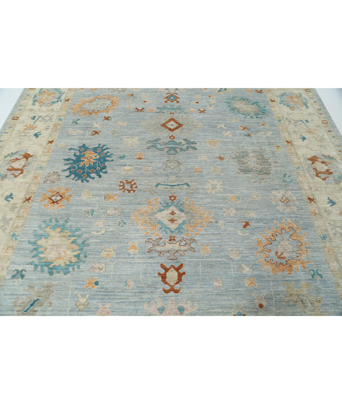 Oushak 8'4'' X 9'8'' Hand-Knotted Wool Rug 8'4'' x 9'8'' (250 X 290) / Blue / Ivory