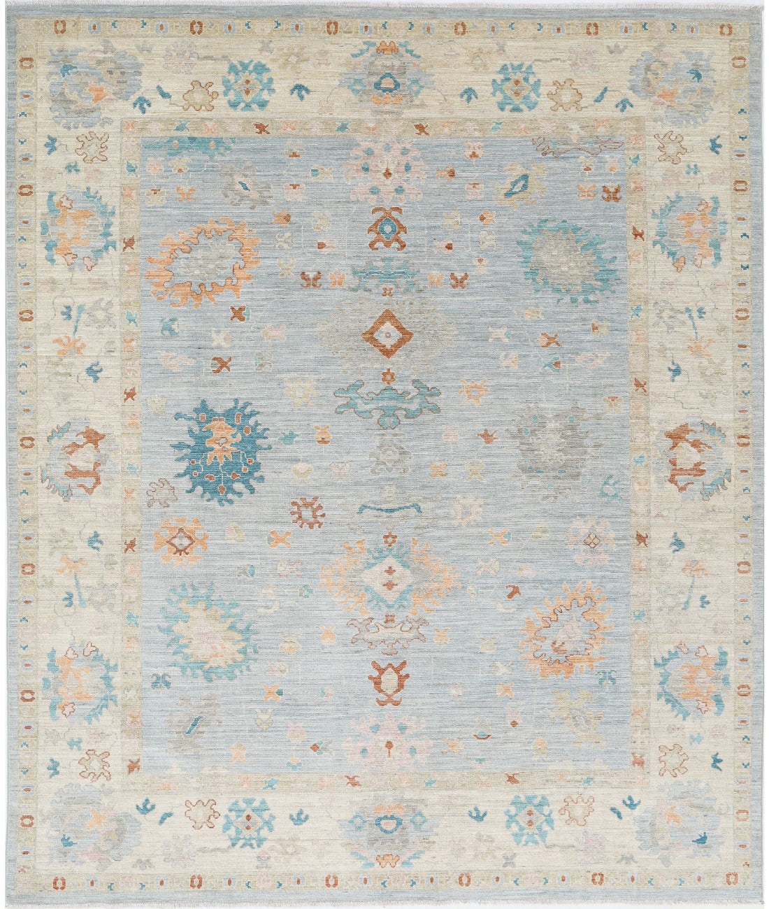 Oushak 8'4'' X 9'8'' Hand-Knotted Wool Rug 8'4'' x 9'8'' (250 X 290) / Blue / Ivory