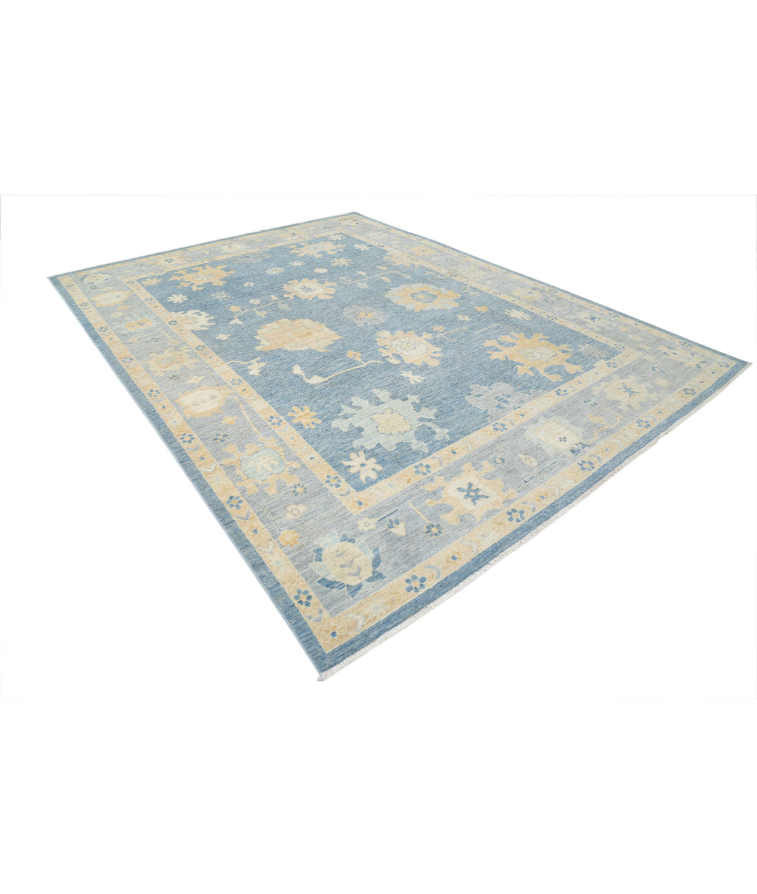 Oushak 8'11'' X 11'9'' Hand-Knotted Wool Rug 8'11'' x 11'9'' (268 X 353) / Blue / Grey