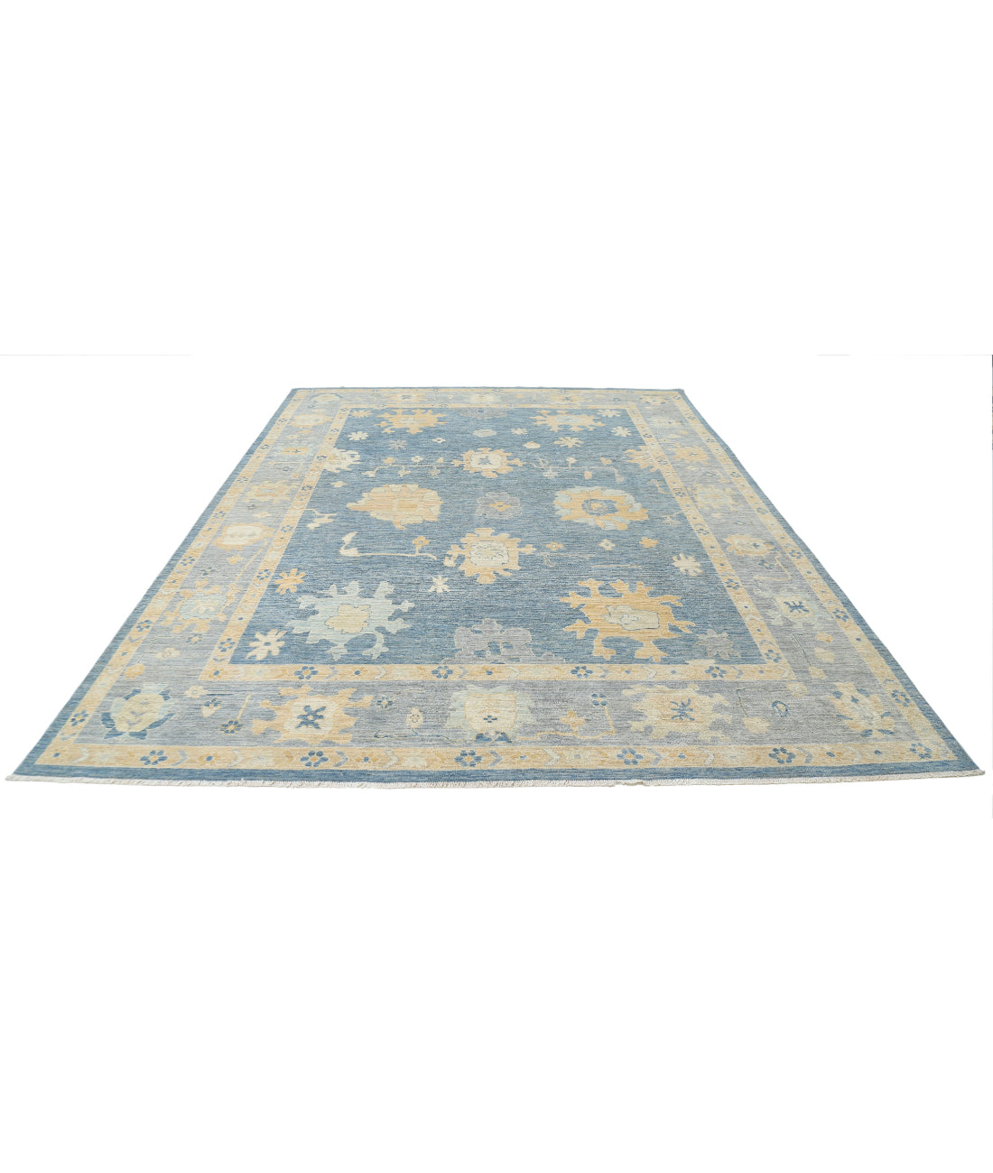 Oushak 8'11'' X 11'9'' Hand-Knotted Wool Rug 8'11'' x 11'9'' (268 X 353) / Blue / Grey