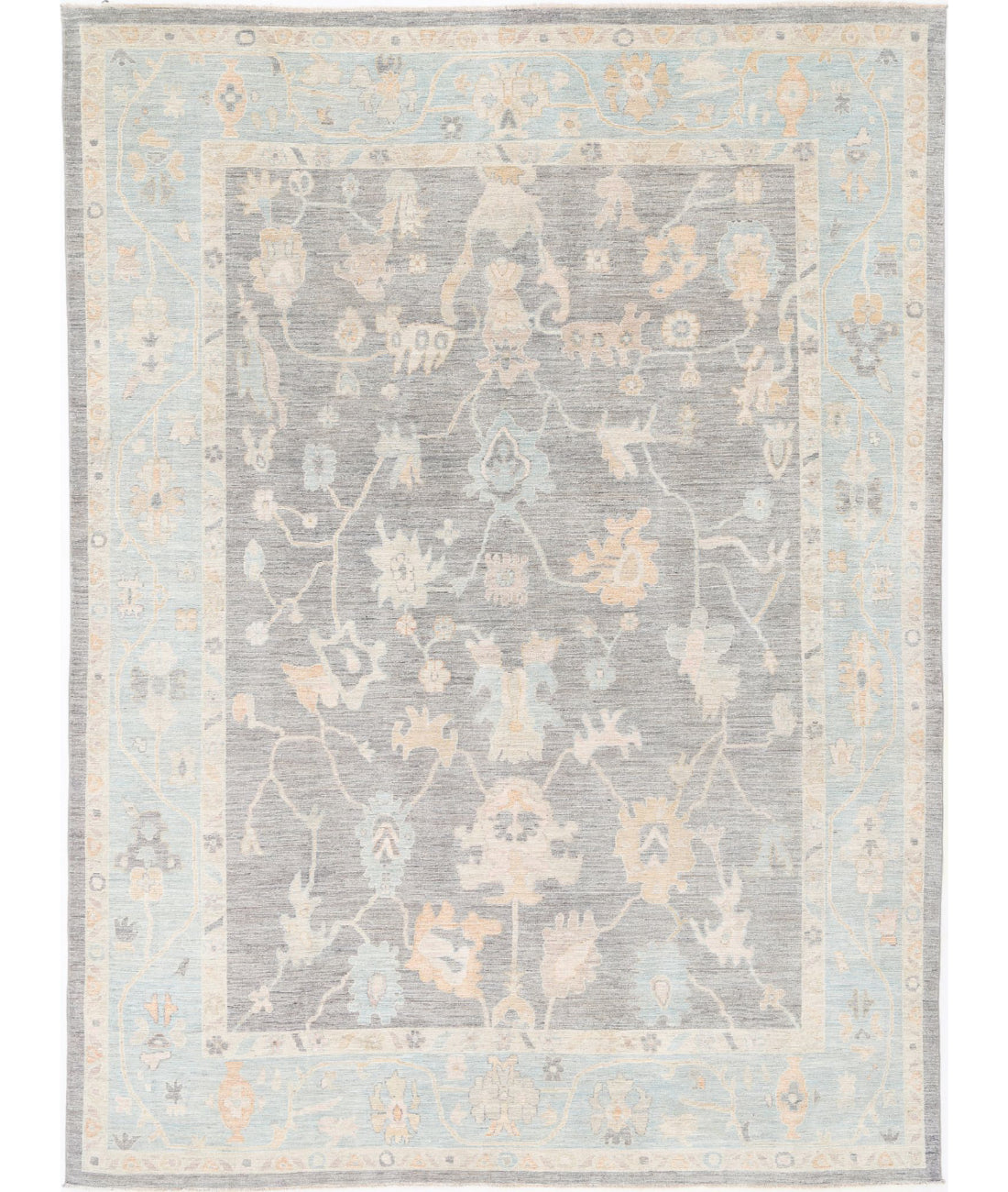 Oushak 9'9'' X 12'11'' Hand-Knotted Wool Rug 9'9'' x 12'11'' (293 X 388) / Ivory / Grey