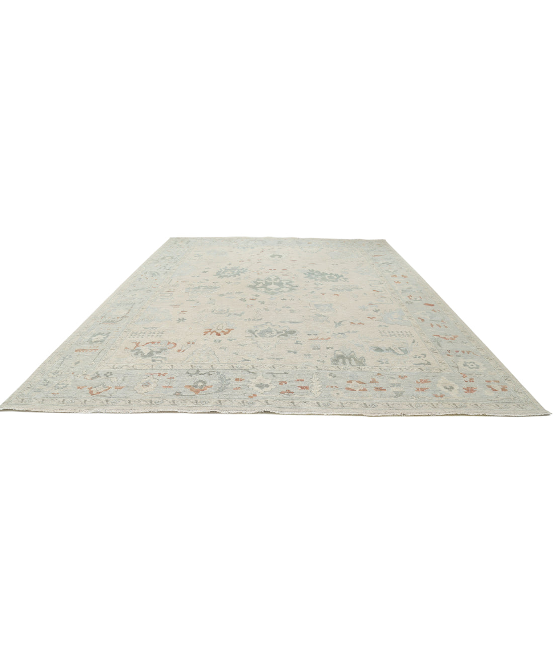 Oushak 11'8'' X 14'10'' Hand-Knotted Wool Rug 11'8'' x 14'10'' (350 X 445) / Beige / Blue