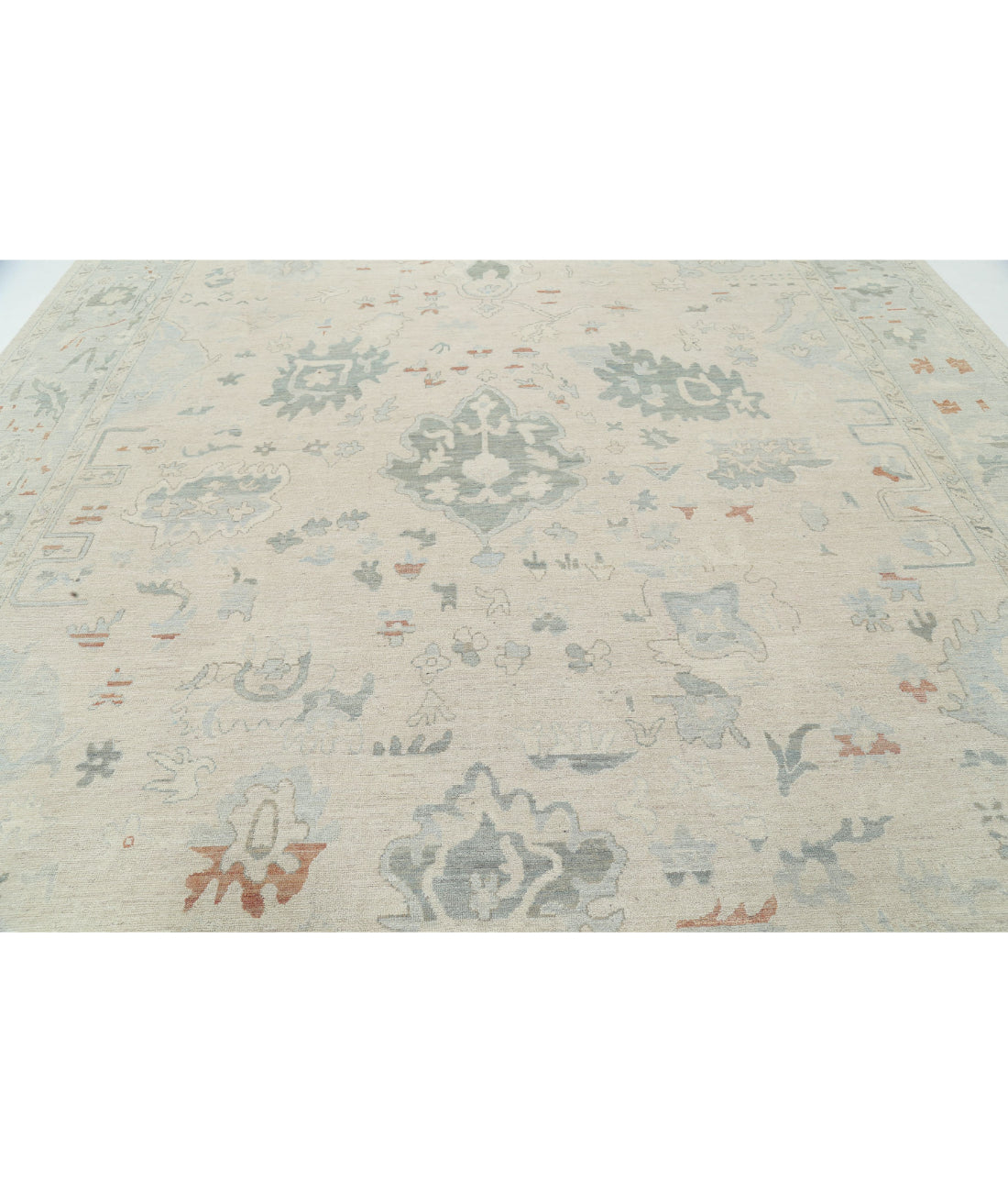 Oushak 11'8'' X 14'10'' Hand-Knotted Wool Rug 11'8'' x 14'10'' (350 X 445) / Beige / Blue