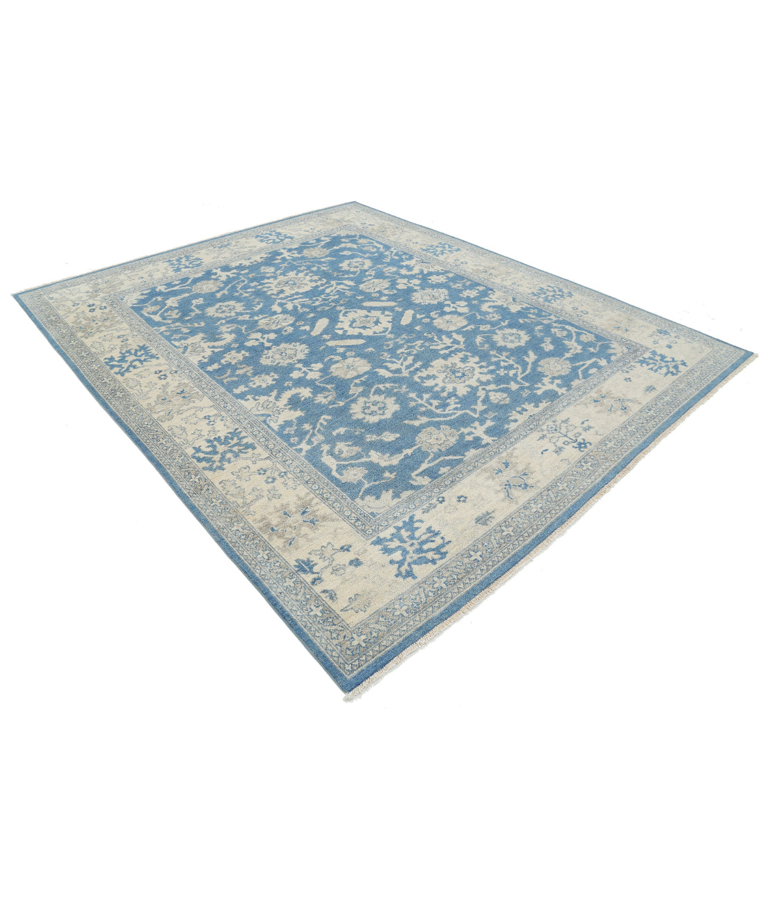 Oushak 8'1'' X 9'9'' Hand-Knotted Wool Rug 8'1'' x 9'9'' (243 X 293) / Blue / Ivory