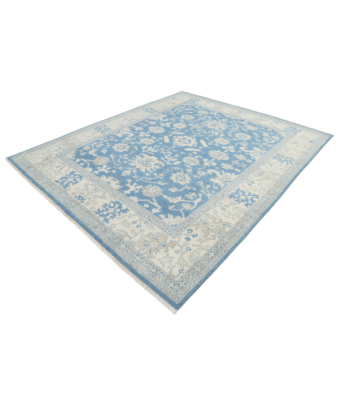 Oushak 8'1'' X 9'9'' Hand-Knotted Wool Rug 8'1'' x 9'9'' (243 X 293) / Blue / Ivory