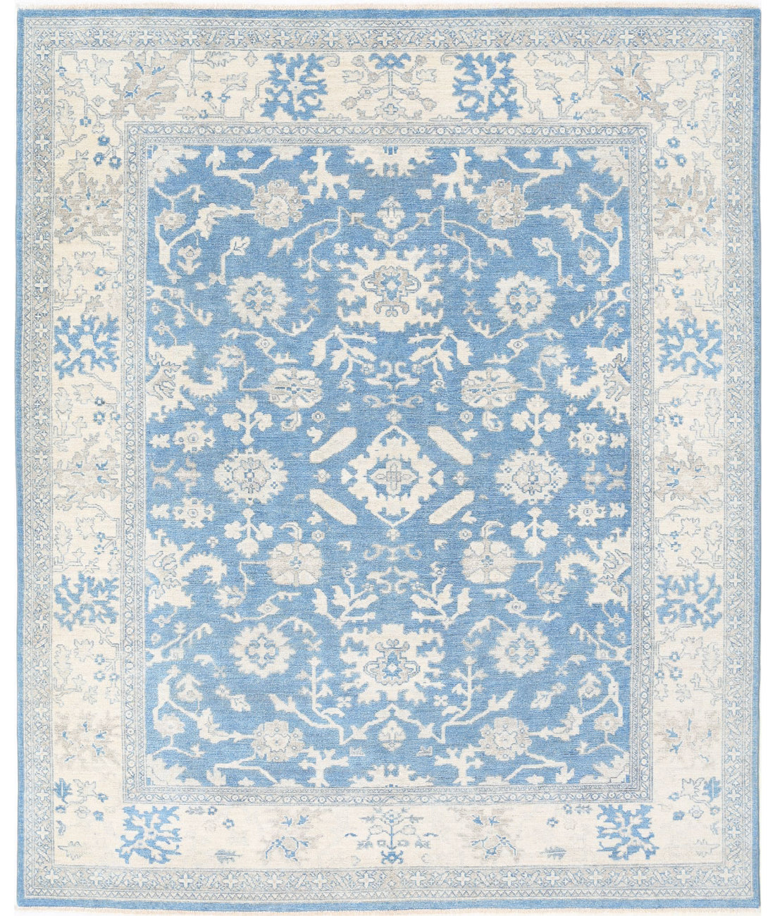 Oushak 8'1'' X 9'9'' Hand-Knotted Wool Rug 8'1'' x 9'9'' (243 X 293) / Blue / Ivory