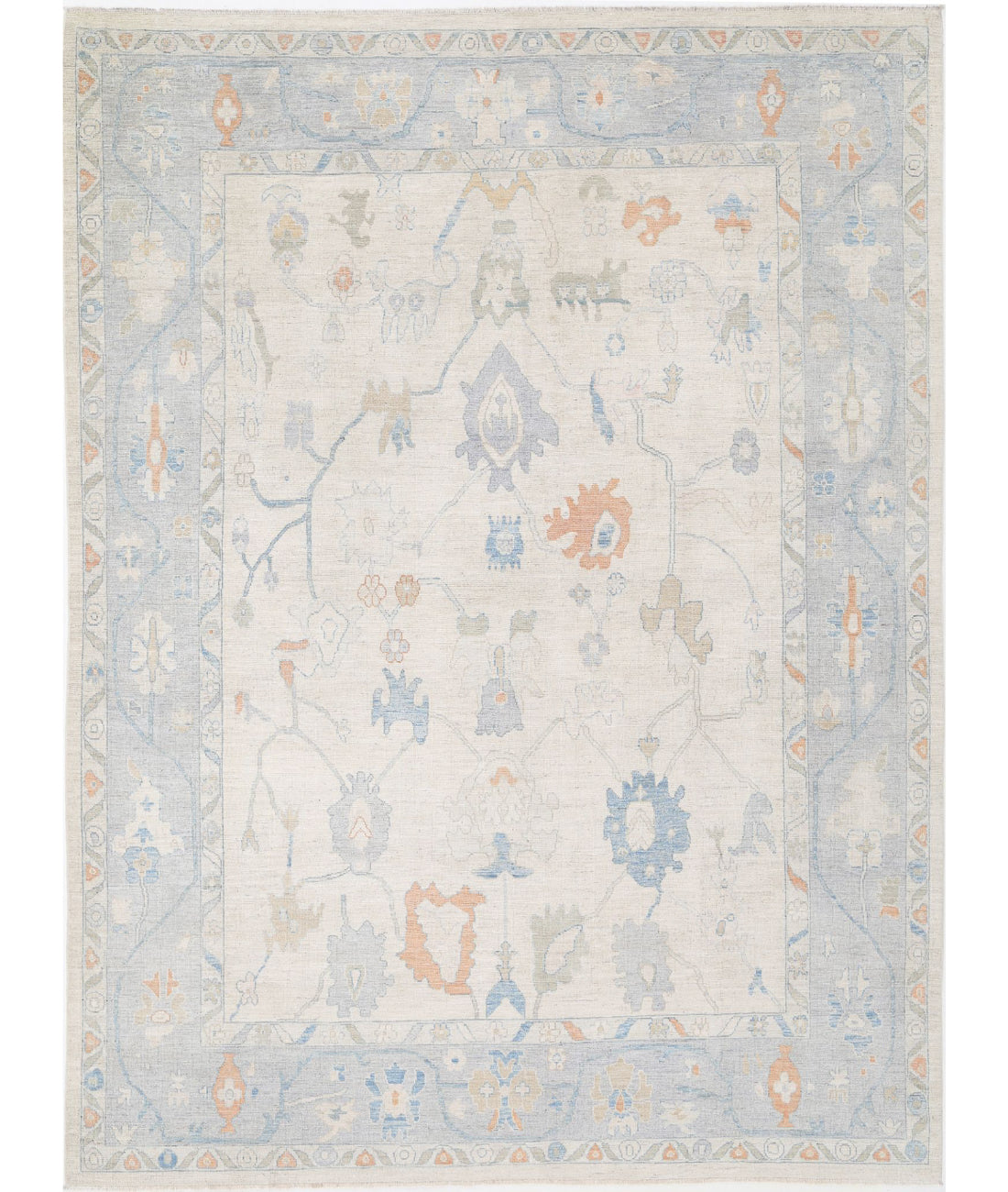 Oushak 10'0'' X 13'5'' Hand-Knotted Wool Rug 10'0'' x 13'5'' (300 X 403) / Ivory / Blue