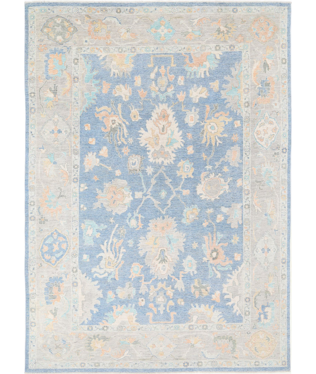 Oushak 9'10'' X 13'6'' Hand-Knotted Wool Rug 9'10'' x 13'6'' (295 X 405) / Blue / Grey