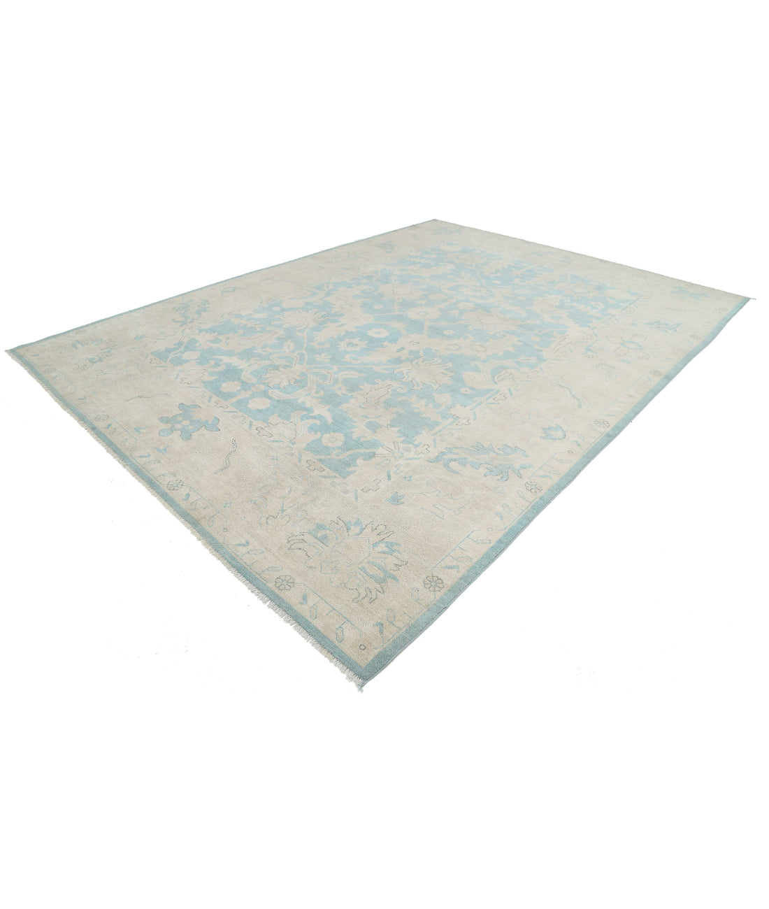 Oushak 9'11'' X 13'5'' Hand-Knotted Wool Rug 9'11'' x 13'5'' (298 X 403) / Green / Taupe