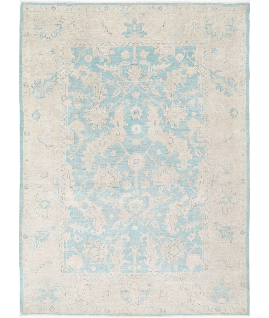 Oushak 9'11'' X 13'5'' Hand-Knotted Wool Rug 9'11'' x 13'5'' (298 X 403) / Green / Taupe