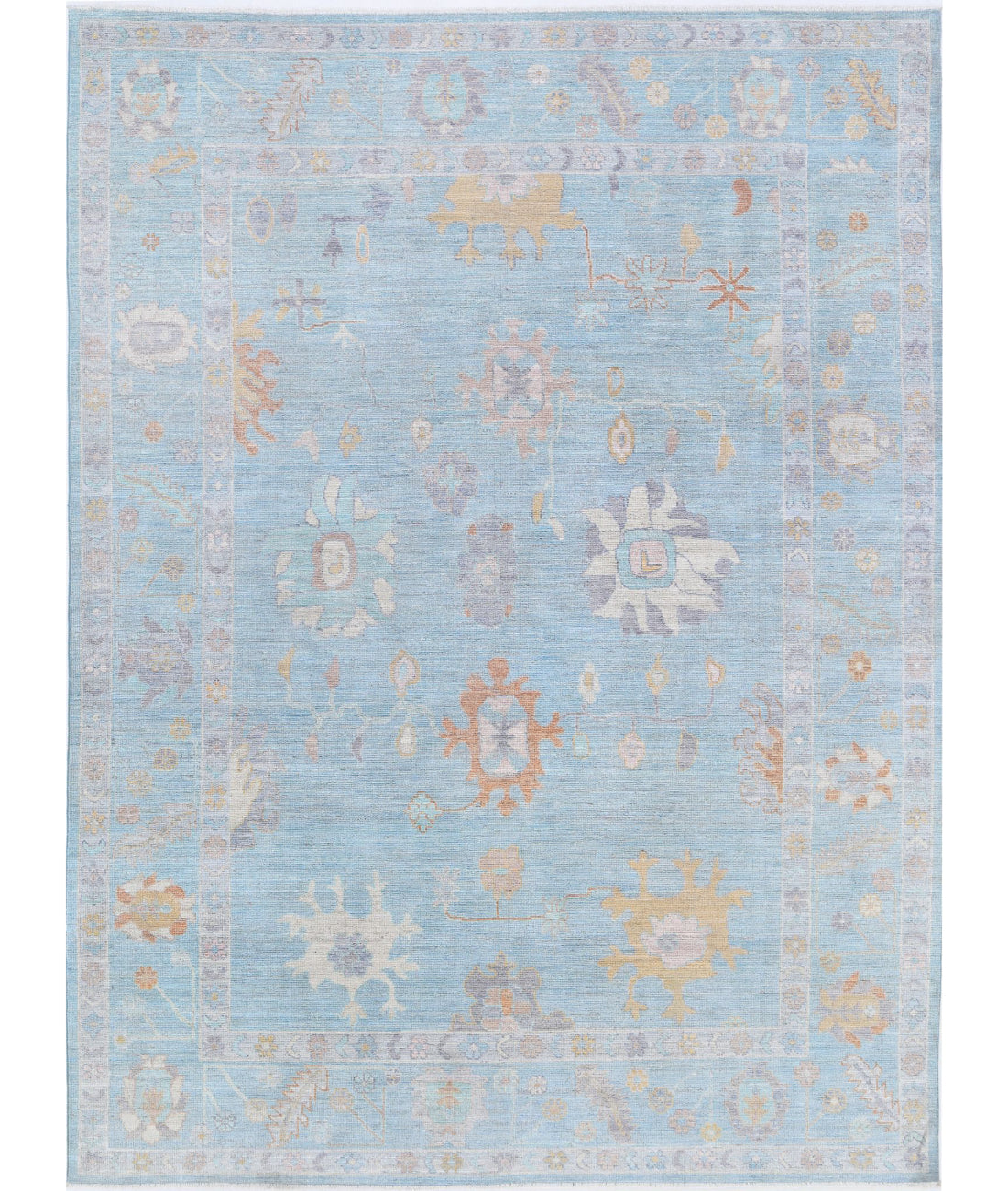 Oushak 8'11'' X 12'3'' Hand-Knotted Wool Rug 8'11'' x 12'3'' (268 X 368) / Blue / Blue