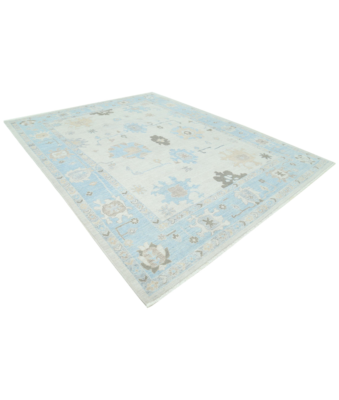 Oushak 9'4'' X 12'2'' Hand-Knotted Wool Rug 9'4'' x 12'2'' (280 X 365) / Ivory / Blue