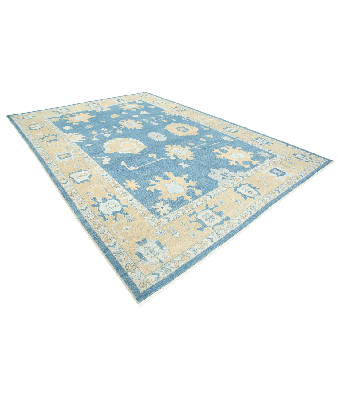 Oushak 9'10'' X 13'8'' Hand-Knotted Wool Rug 9'10'' x 13'8'' (295 X 410) / Blue / Taupe