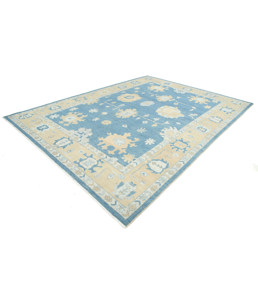 Oushak 9'10'' X 13'8'' Hand-Knotted Wool Rug 9'10'' x 13'8'' (295 X 410) / Blue / Taupe