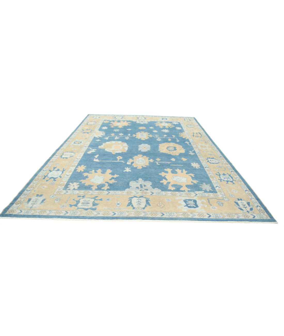 Oushak 9'10'' X 13'8'' Hand-Knotted Wool Rug 9'10'' x 13'8'' (295 X 410) / Blue / Taupe