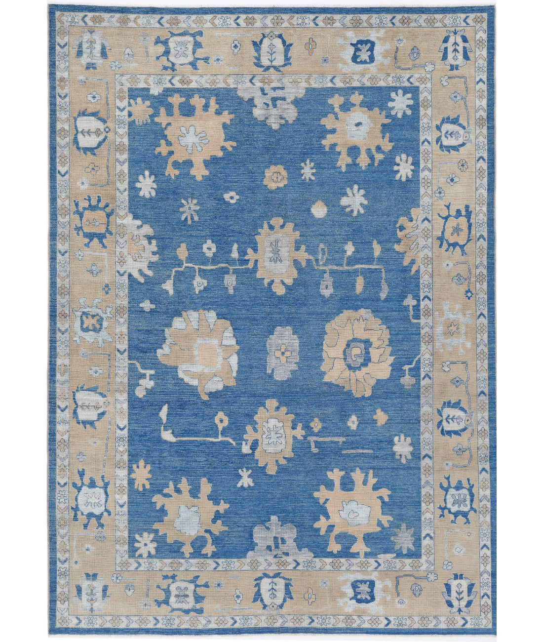 Oushak 9'10'' X 13'8'' Hand-Knotted Wool Rug 9'10'' x 13'8'' (295 X 410) / Blue / Taupe