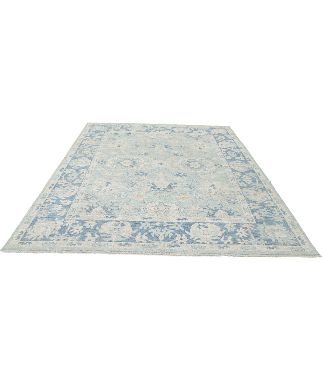 Oushak 8'2'' X 9'10'' Hand-Knotted Wool Rug 8'2'' x 9'10'' (245 X 295) / Green / Blue