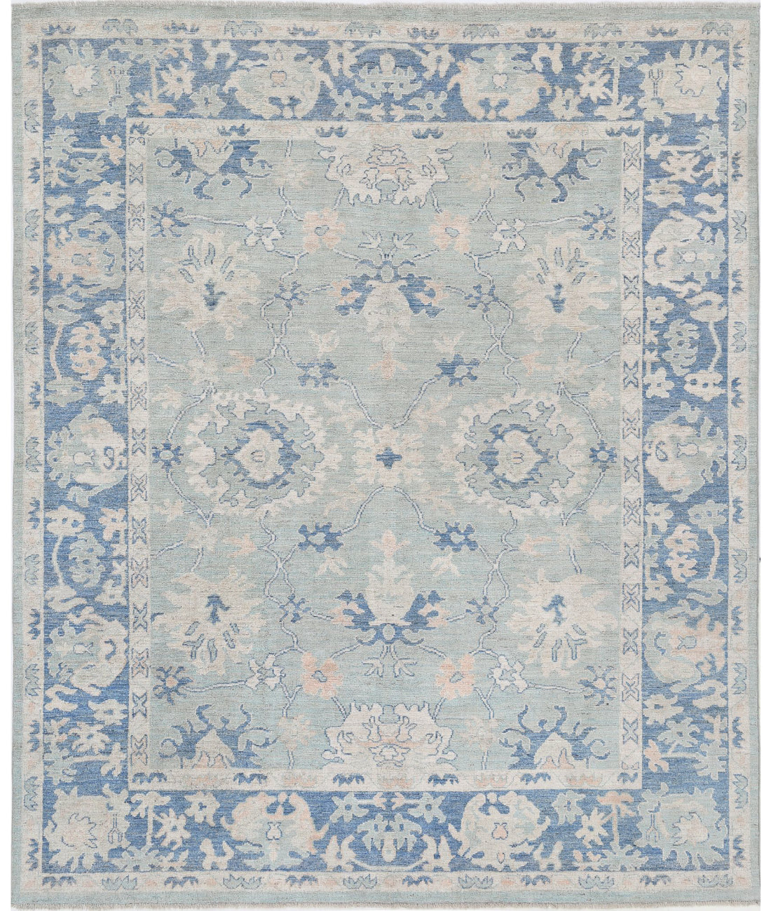 Oushak 8'2'' X 9'10'' Hand-Knotted Wool Rug 8'2'' x 9'10'' (245 X 295) / Green / Blue