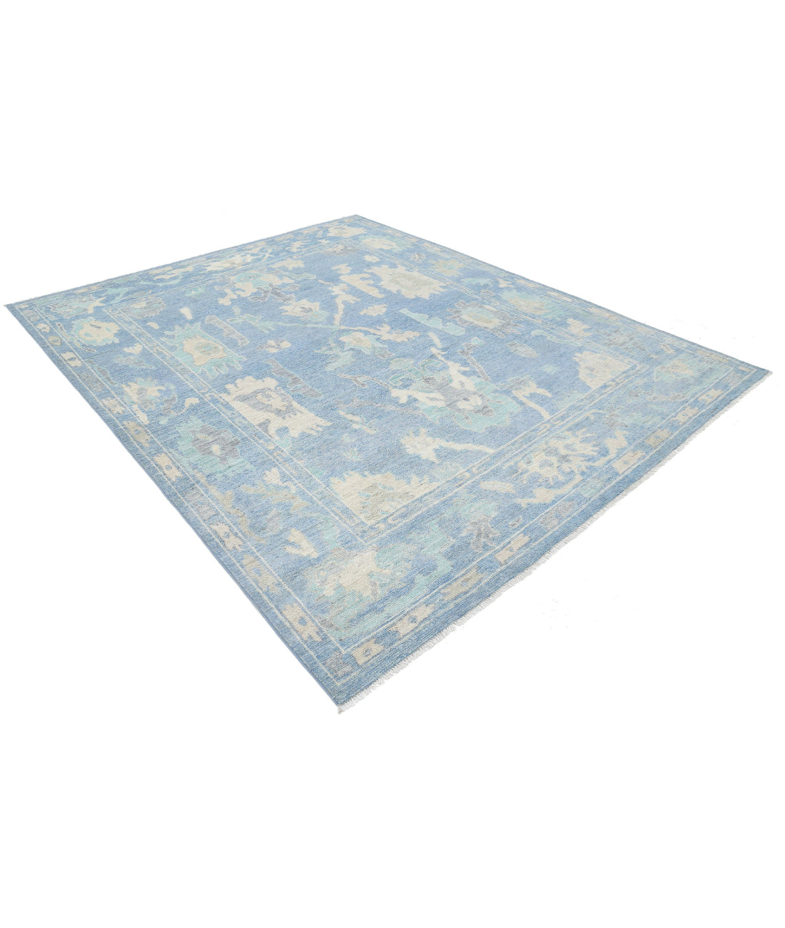 Oushak 8'0'' X 10'0'' Hand-Knotted Wool Rug 8'0'' x 10'0'' (240 X 300) / Blue / Ivory