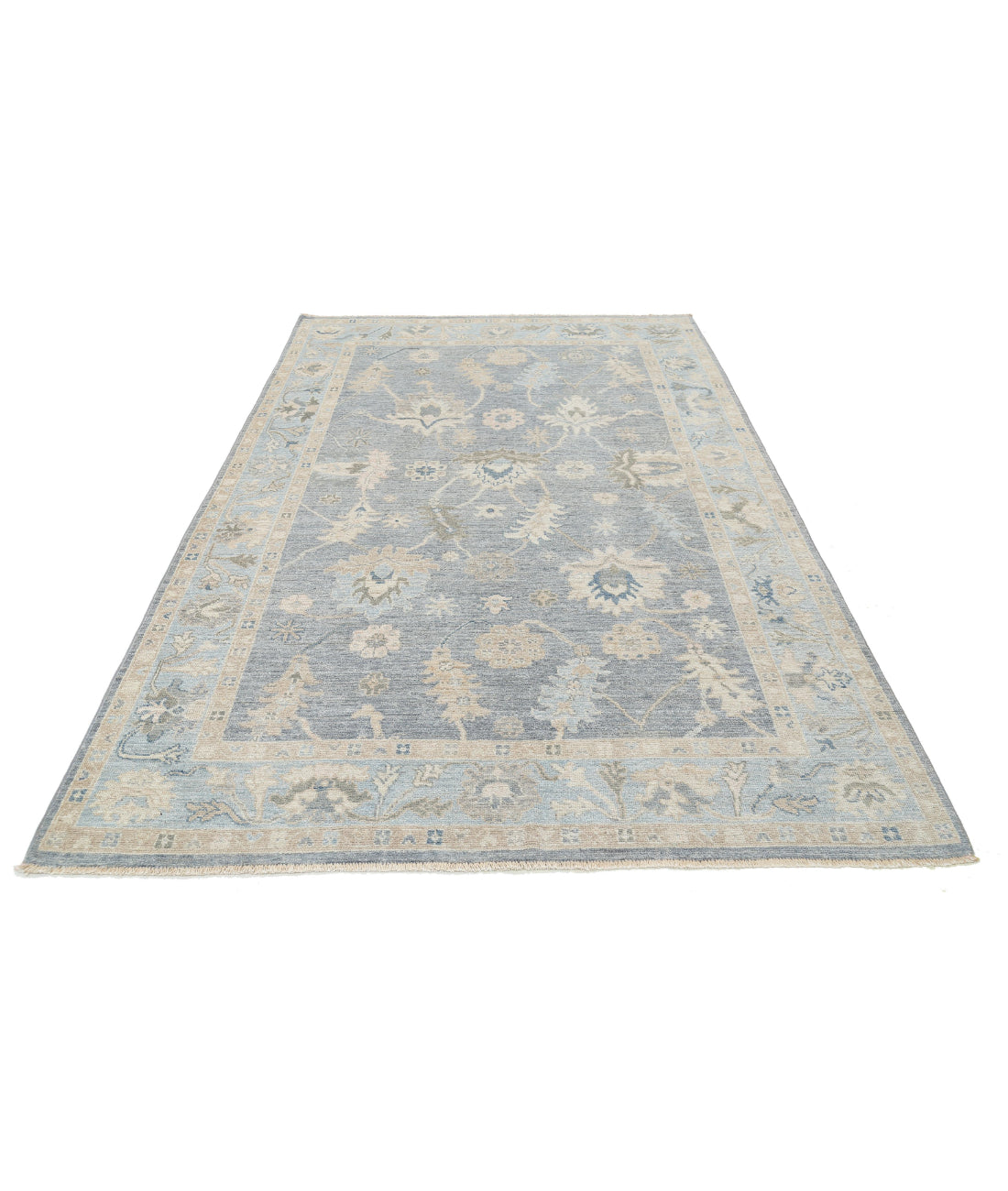 Oushak 5'10'' X 9'0'' Hand-Knotted Wool Rug 5'10'' x 9'0'' (175 X 270) / Grey / Blue