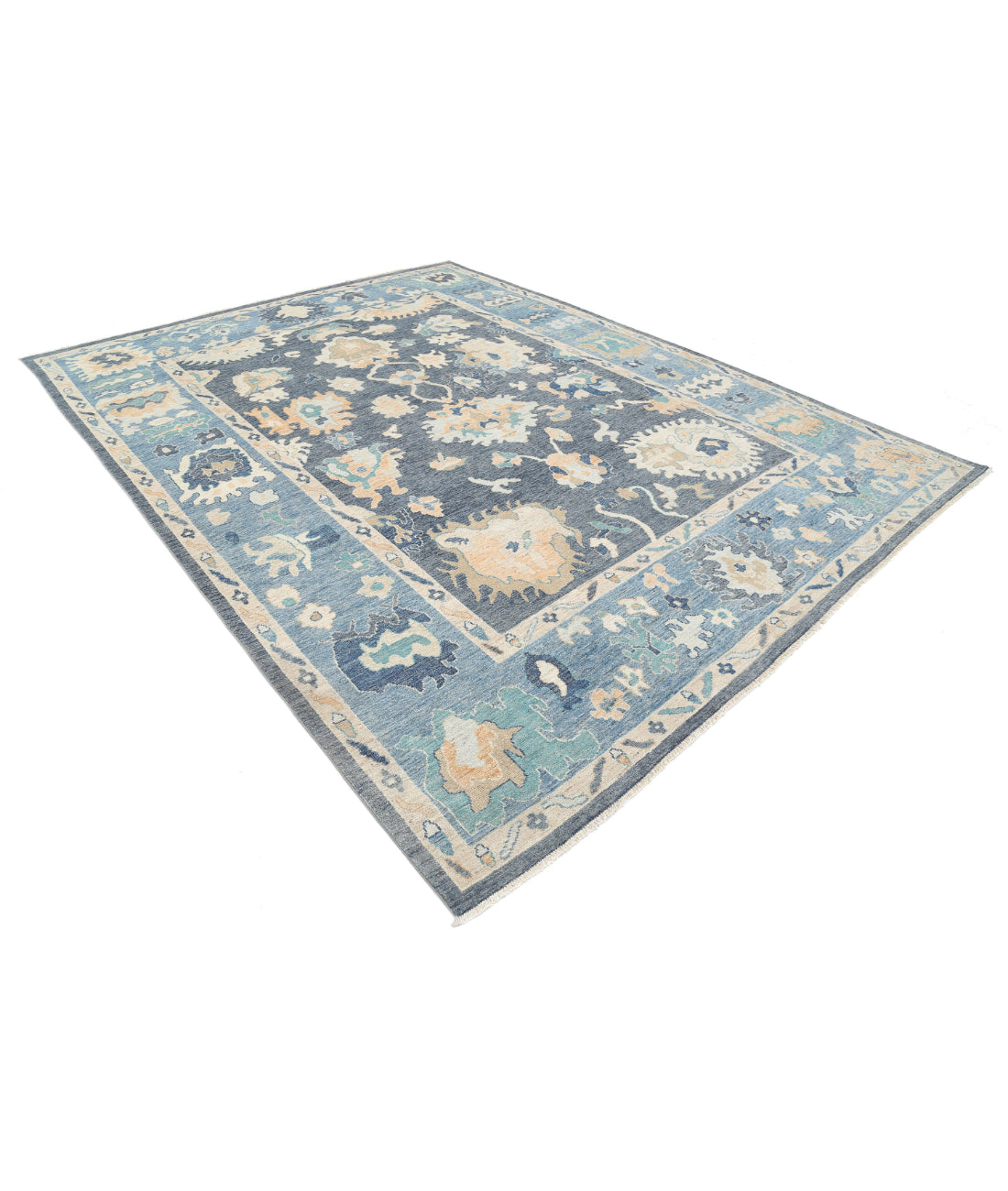 Oushak 8'11'' X 11'7'' Hand-Knotted Wool Rug 8'11'' x 11'7'' (268 X 348) / Grey / Blue