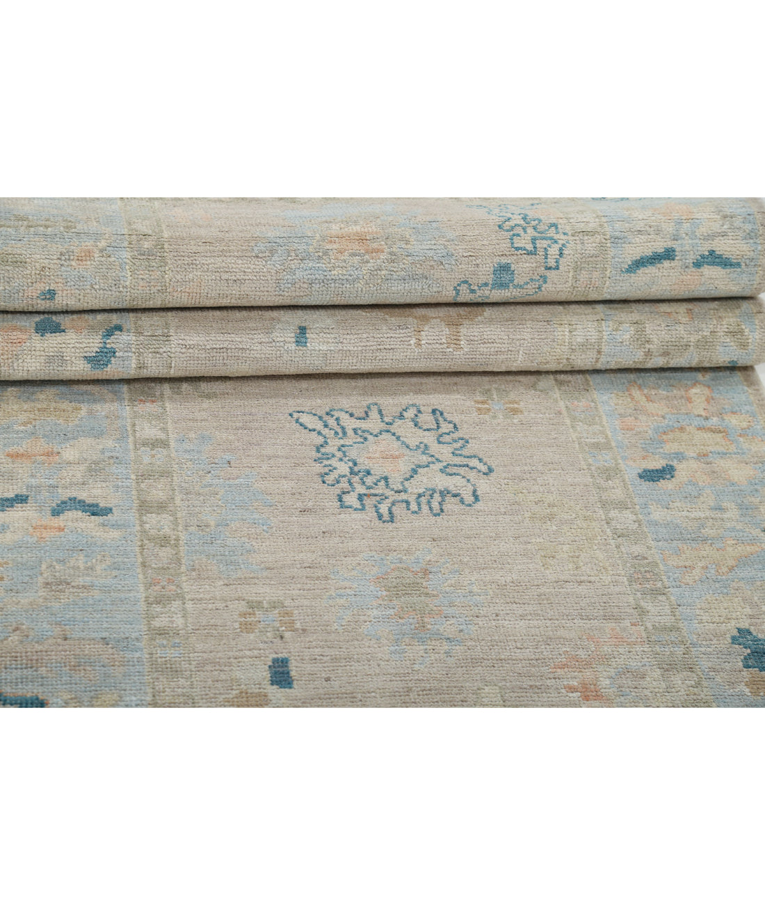 Oushak 3'2'' X 12'11'' Hand-Knotted Wool Rug 3'2'' x 12'11'' (95 X 388) / Taupe / Blue