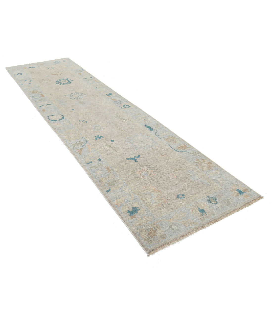 Oushak 3'1'' X 11'7'' Hand-Knotted Wool Rug 3'1'' x 11'7'' (93 X 348) / Taupe / Blue