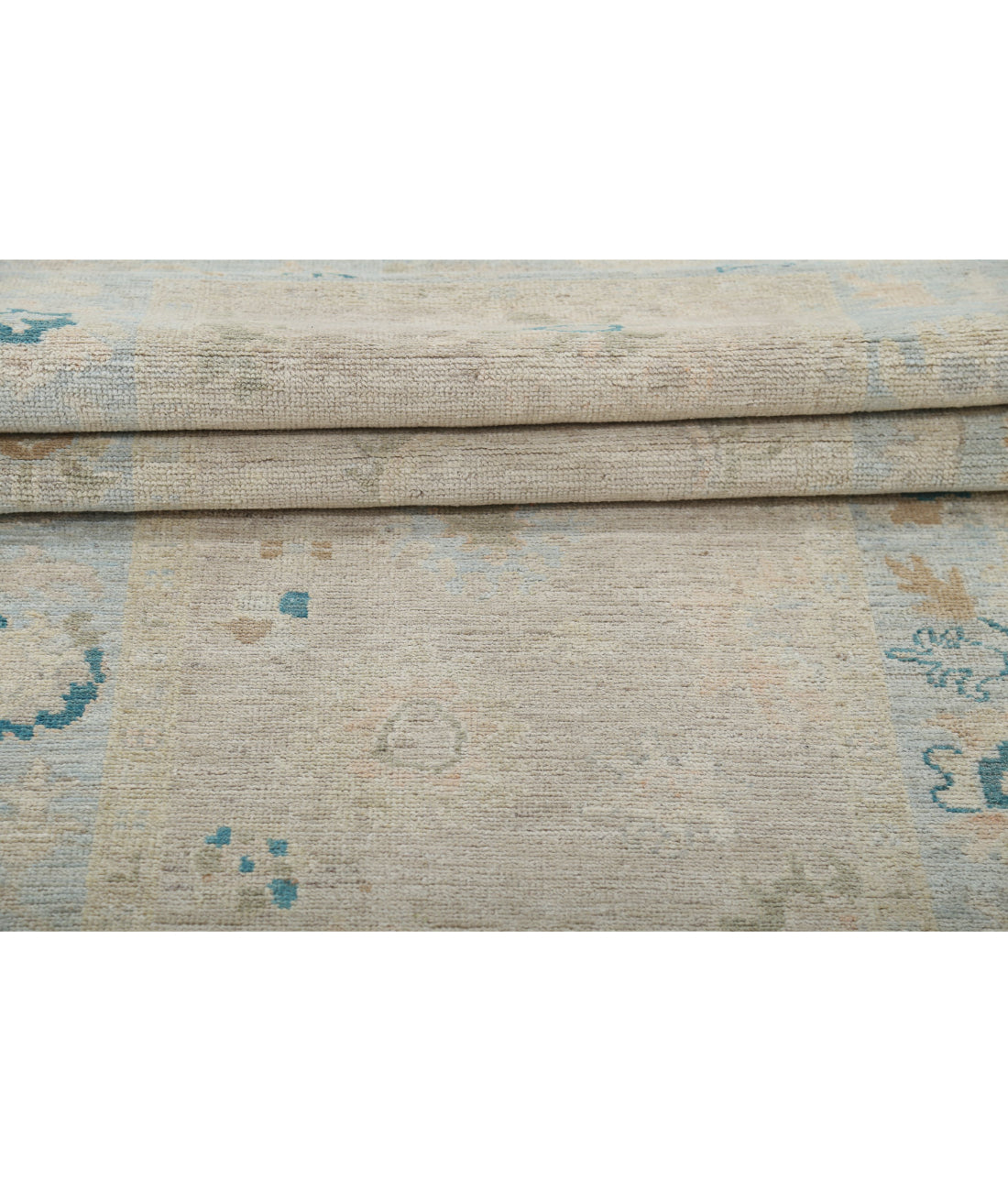 Oushak 3'1'' X 11'7'' Hand-Knotted Wool Rug 3'1'' x 11'7'' (93 X 348) / Taupe / Blue