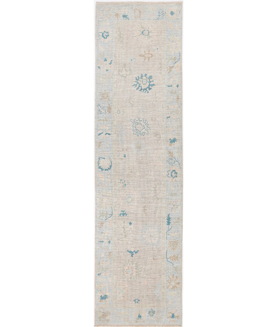 Oushak 3'1'' X 11'7'' Hand-Knotted Wool Rug 3'1'' x 11'7'' (93 X 348) / Taupe / Blue