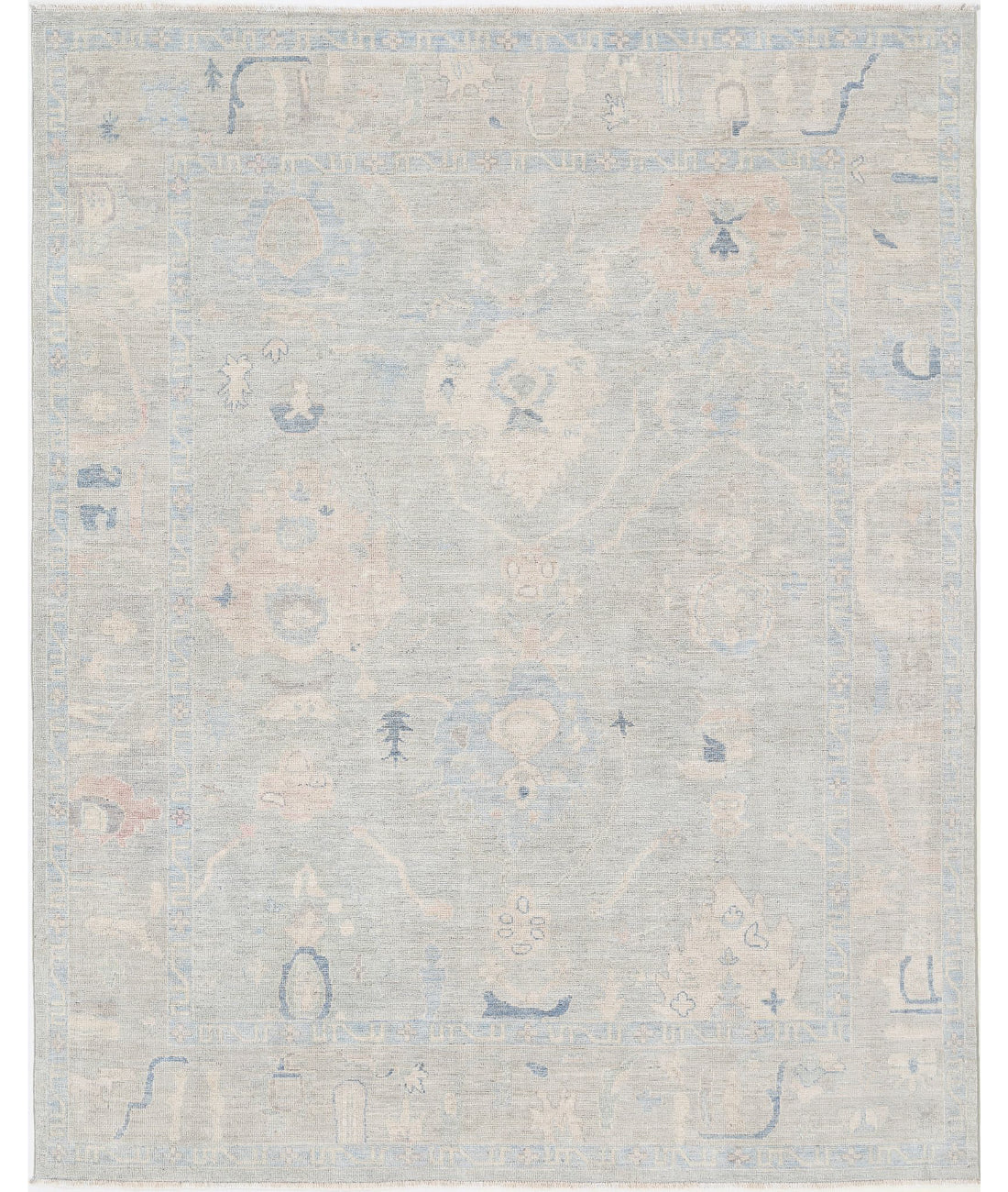 Oushak 7'10'' X 9'9'' Hand-Knotted Wool Rug 7'10'' x 9'9'' (235 X 293) / Grey / Blue