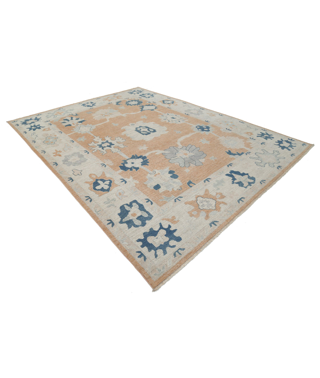 Oushak 9'0'' X 12'0'' Hand-Knotted Wool Rug 9'0'' x 12'0'' (270 X 360) / Rust / Blue